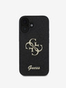 Guess Guess PU Fixed Glitter 4G Metall Logo Back Cover für iPhone 16 Plus Schwarz