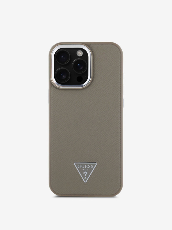 Guess Guess PU Grained Triangle Logo Back Cover für iPhone 16 Pro Braun