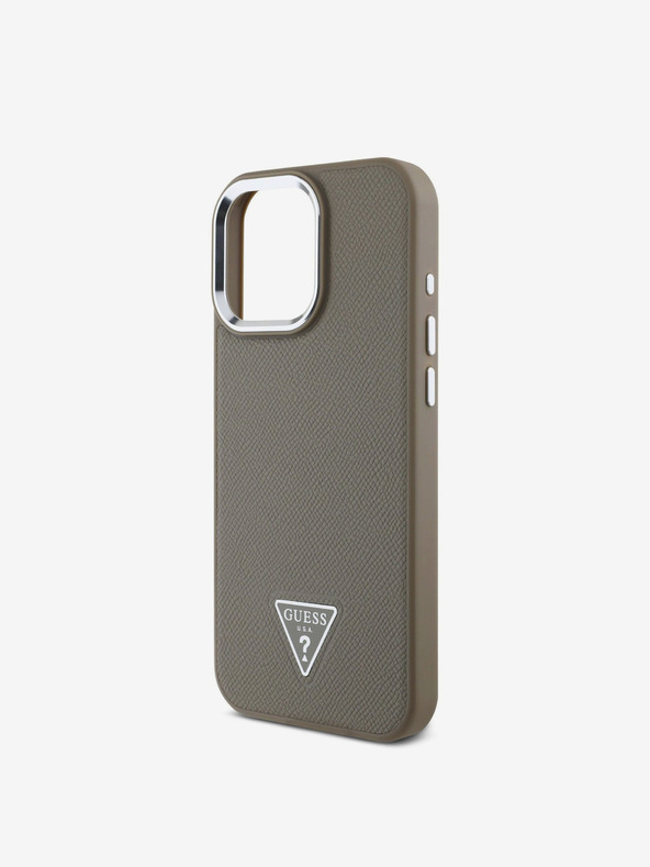 Guess Guess PU Grained Triangle Logo Back Cover für iPhone 16 Pro Braun