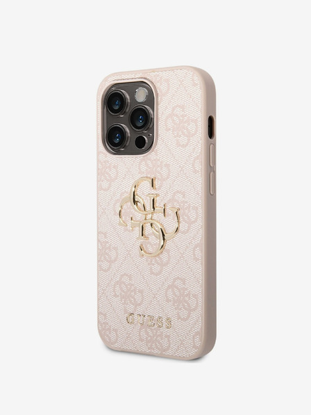 Guess PU 4G Metal Logo Rückseite Hülle für iPhone 14 Pro Rosa Handyhülle