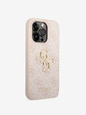 Guess PU 4G Metal Logo Rückseite Hülle für iPhone 14 Pro Rosa Handyhülle