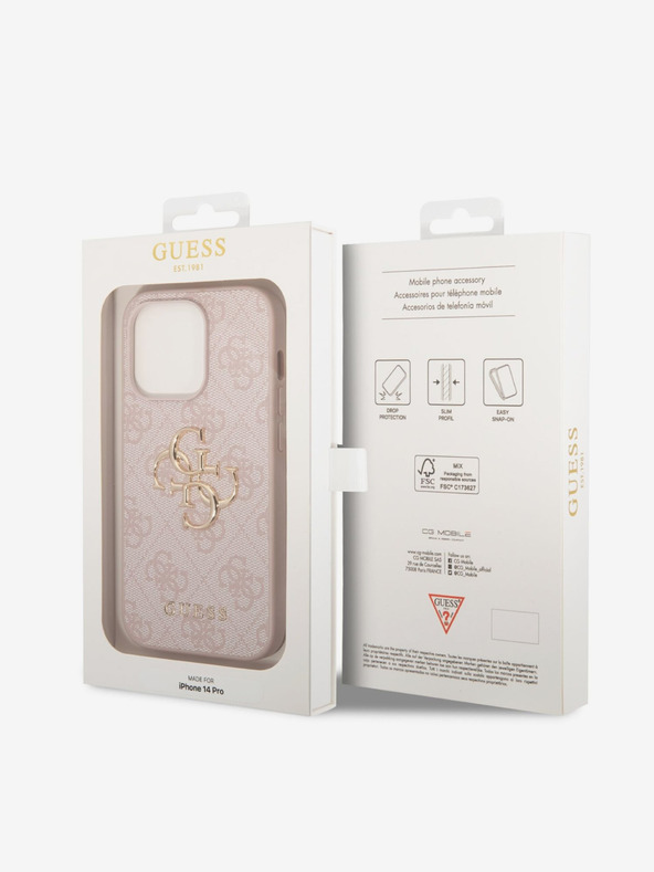 Guess PU 4G Metal Logo Rückseite Hülle für iPhone 14 Pro Rosa Handyhülle