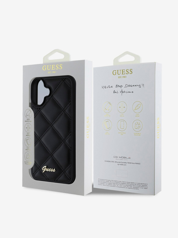 Guess Guess PU Leather Quilted Back Cover für iPhone 16 Plus Schwarz