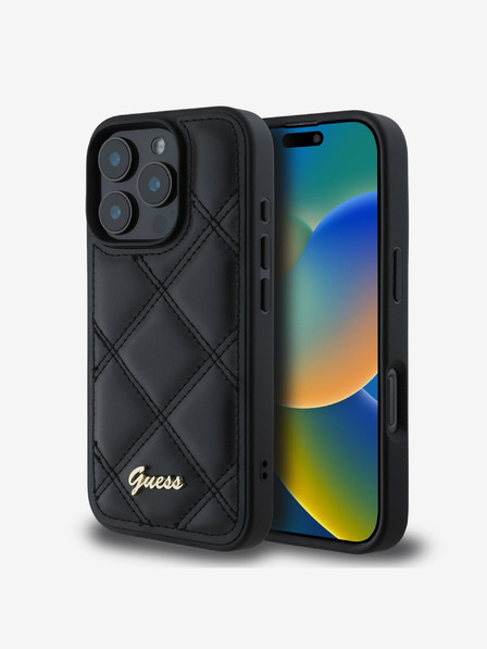 Guess Guess PU-Leder gesteppte Rückseite für iPhone 16 Pro Max Schwarz