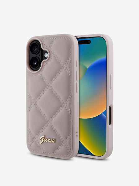 Guess Guess PU-Leder gesteppte Rückseite für iPhone 16 Pink