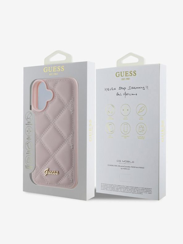 Guess Guess PU-Leder gesteppte Rückseite für iPhone 16 Pink