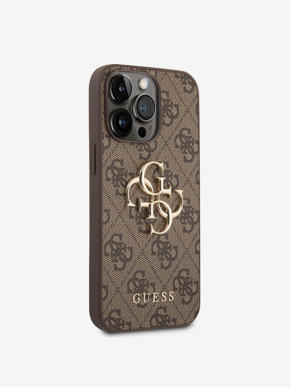Guess PU 4G Metall Logo Rückseite für iPhone 14 Pro Brown Handyhülle