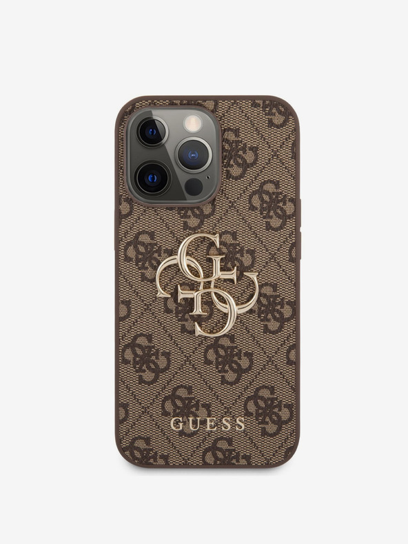 Guess Guess PU 4G Metall-Logo-Rückseite für iPhone 13 Pro Max Braun