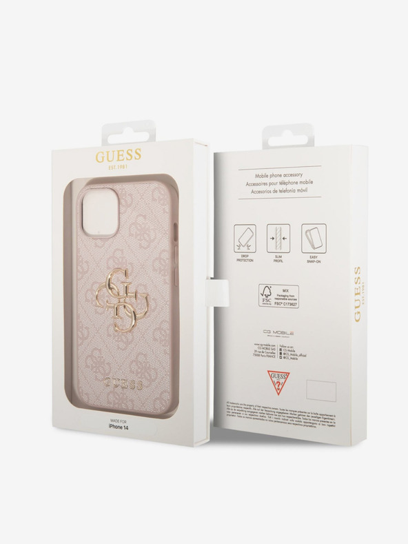 Guess Guess PU 4G Metall-Logo-Rückseite für iPhone 14 Pink