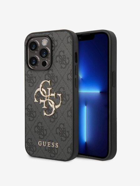 Guess Guess PU 4G Metall-Logo-Rückseite für iPhone 15 Pro Grau