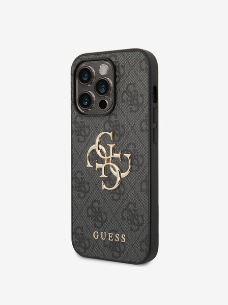 Guess Guess PU 4G Metall-Logo-Rückseite für iPhone 15 Pro Grau