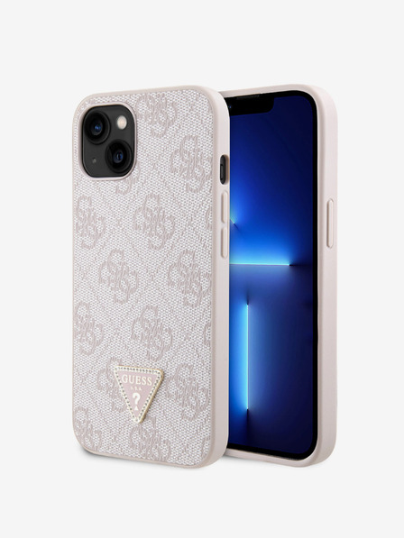 Guess Guess PU 4G Strass Dreieck Metall Logo Schutzhülle für iPhone 15 Pink