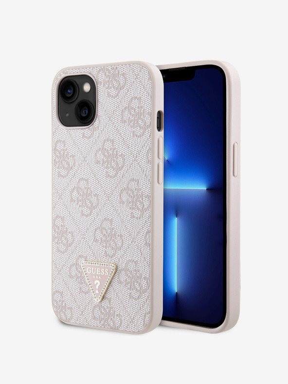 Guess Guess PU 4G Strass Dreieck Metall Logo Schutzhülle für iPhone 15 Pink