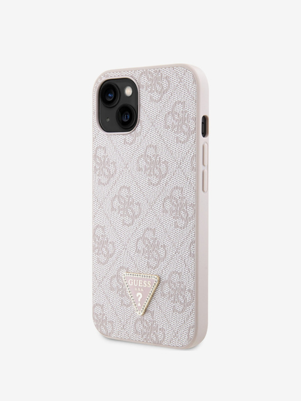 Guess Guess PU 4G Strass Dreieck Metall Logo Schutzhülle für iPhone 15 Pink