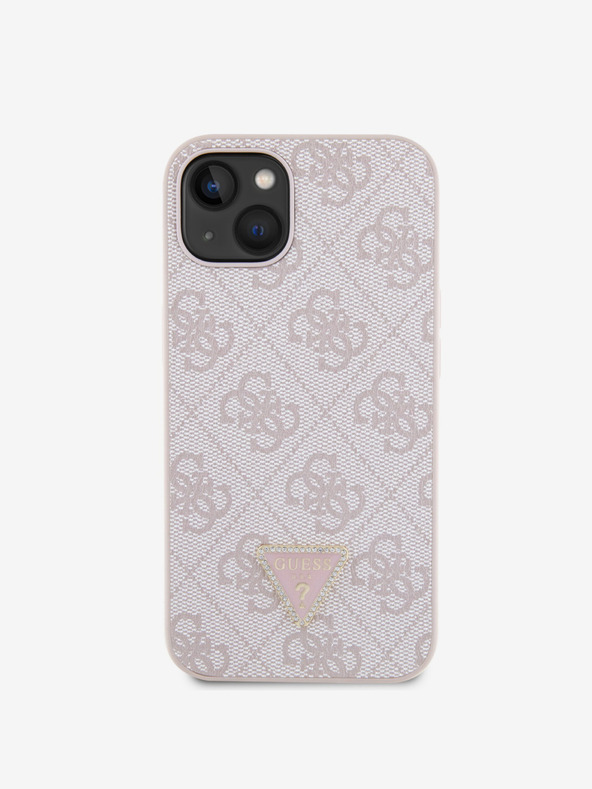 Guess Guess PU 4G Strass Dreieck Metall Logo Schutzhülle für iPhone 15 Pink