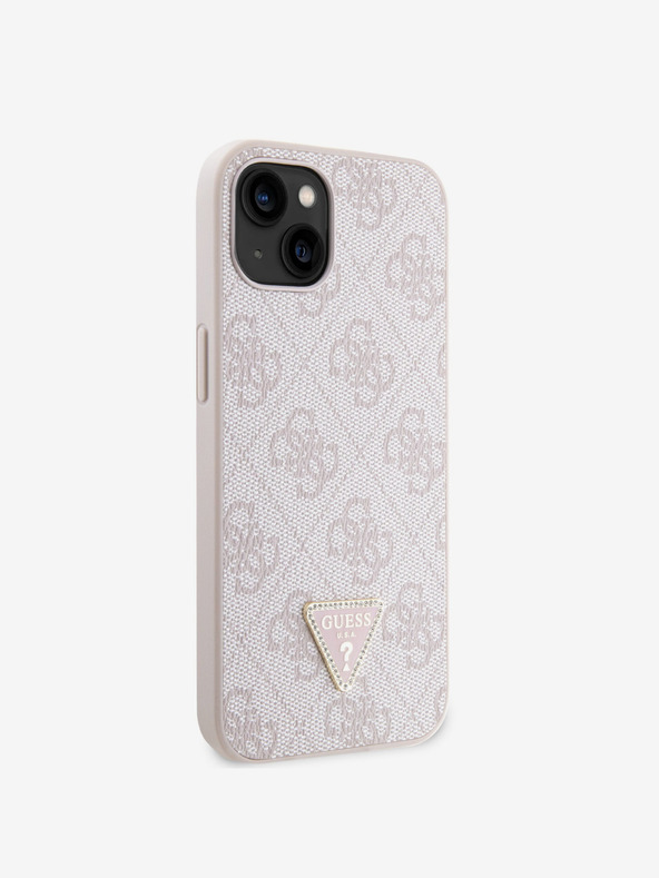Guess Guess PU 4G Strass Dreieck Metall Logo Schutzhülle für iPhone 15 Pink