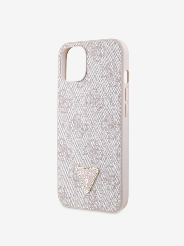 Guess Guess PU 4G Strass Dreieck Metall Logo Schutzhülle für iPhone 15 Pink