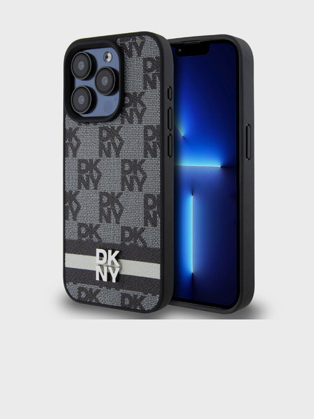 DKNY PU Leder Checkered Pattern und Stripe Back Cover für iPhone 12/12 Pro Schwarz DKNY