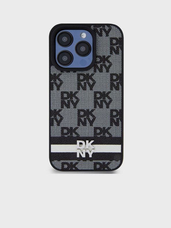 DKNY PU Leder Checkered Pattern und Stripe Back Cover für iPhone 12/12 Pro Schwarz DKNY