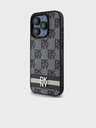 DKNY PU Leder Checkered Pattern und Stripe Back Cover für iPhone 12/12 Pro Schwarz DKNY