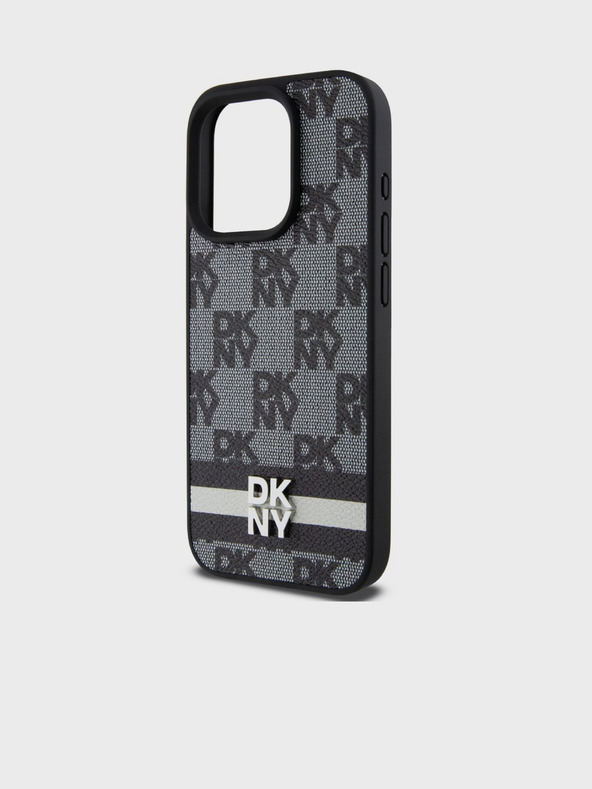 DKNY PU Leder Checkered Pattern und Stripe Back Cover für iPhone 12/12 Pro Schwarz DKNY