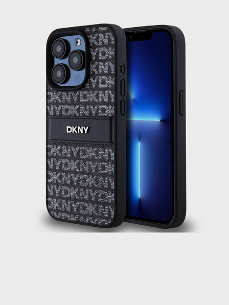 DKNY Tonal gestreiftes PU-Leder-Rückcover für iPhone 15 Pro Schwarz DKNY