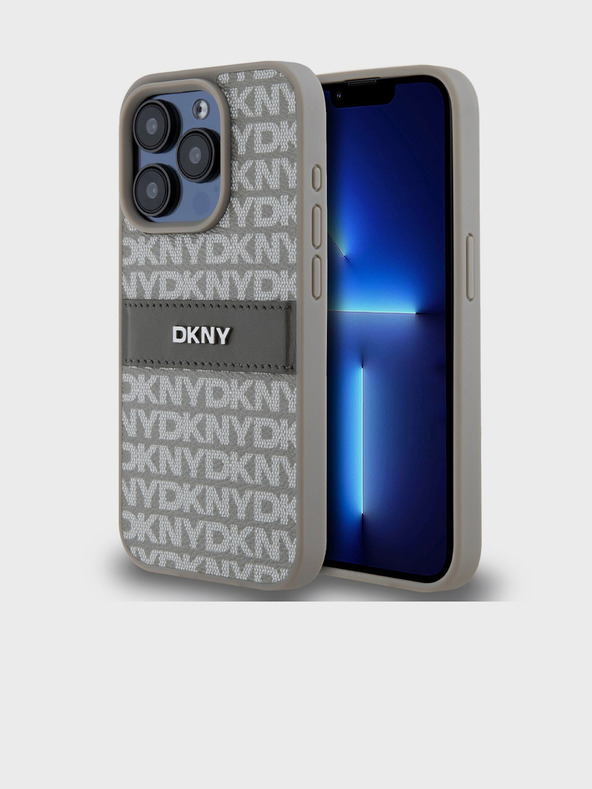 DKNY Rückseite für iPhone 14 Pro Max aus PU-Leder mit tonalem Streifenmuster Beige DKNY