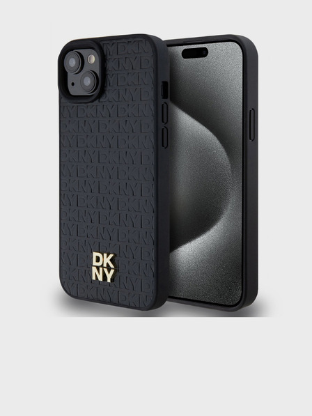 DKNY PU Leder Wiederholungsmuster Stack Logo Magsafe Schutzhülle für iPhone 13 Schwarz DKNY