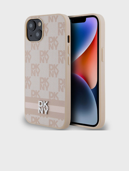 DKNY Rückseite aus PU-Leder mit Karomuster und Streifen für das iPhone 14 Pink DKNY