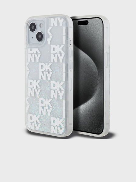 DKNY Liquid Glitter Checkered Pattern Back Cover für iPhone 15 Transparent DKNY