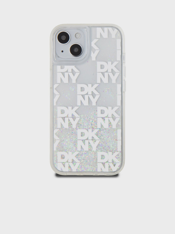 DKNY Liquid Glitter Checkered Pattern Back Cover für iPhone 15 Transparent DKNY