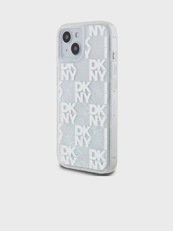 DKNY Liquid Glitter Checkered Pattern Back Cover für iPhone 15 Transparent DKNY