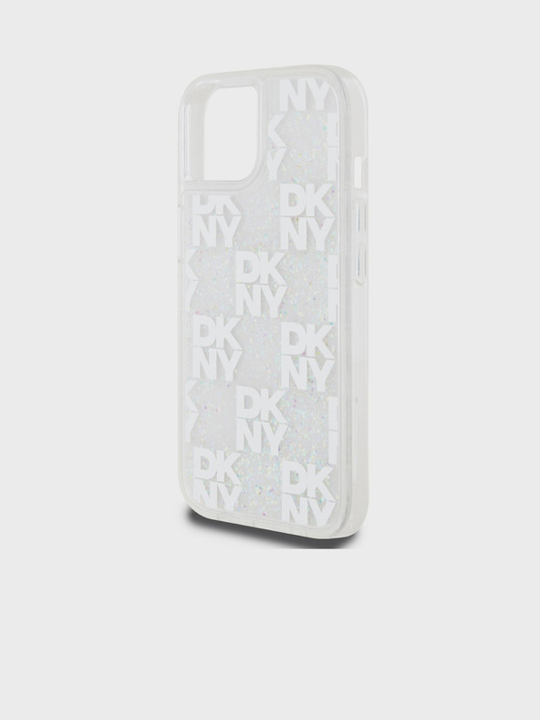 DKNY Liquid Glitter Checkered Pattern Back Cover für iPhone 15 Transparent DKNY