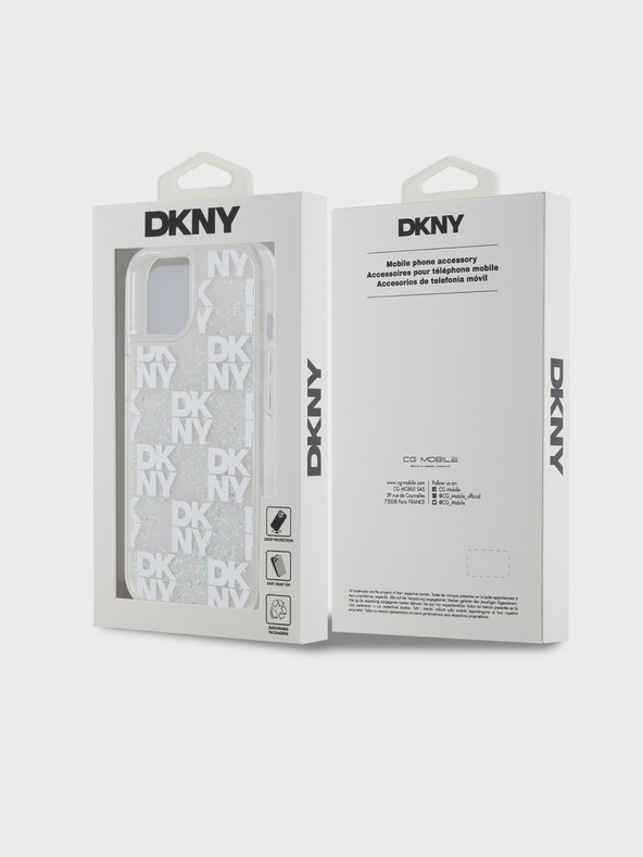 DKNY Liquid Glitter Checkered Pattern Back Cover für iPhone 15 Transparent DKNY