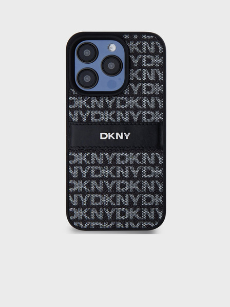 DKNY Rückseite mit tonalem Streifenmuster aus PU-Leder für das iPhone 15 Pro Max Schwarz DKNY