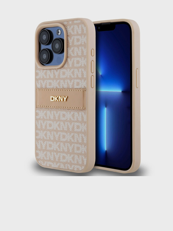 DKNY Rückseite für iPhone 14 Pro Max aus PU-Leder mit Streifenmuster in Pink DKNY