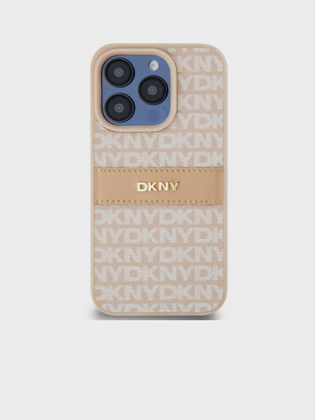 DKNY Rückseite für iPhone 14 Pro Max aus PU-Leder mit Streifenmuster in Pink DKNY