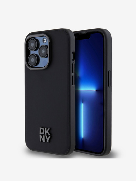 DKNY PU Leder Stack Logo Magsafe Back Cover für iPhone 14 Pro Max Schwarz DKNY