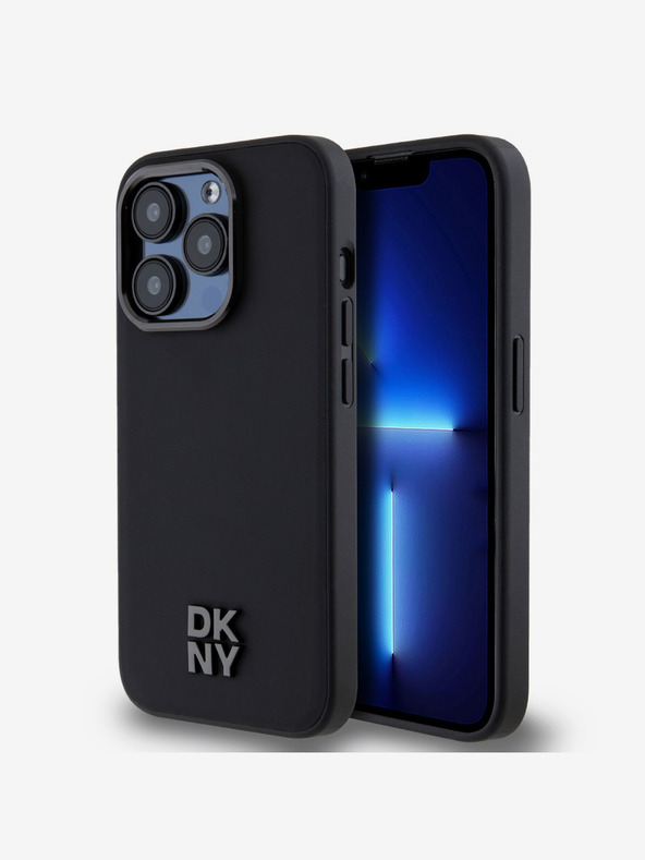 DKNY PU Leder Stack Logo Magsafe Back Cover für iPhone 14 Pro Max Schwarz DKNY