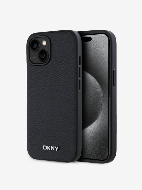 DKNY PU Leder Silber Metall Logo Magsafe Schutzhülle für iPhone 13 Schwarz DKNY