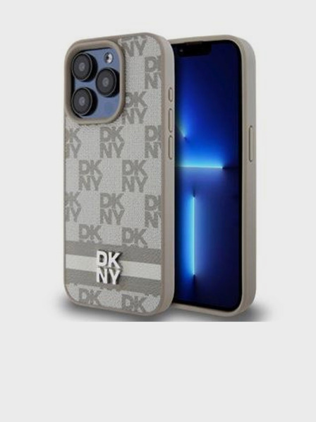 DKNY Rückseite aus PU-Leder mit Karomuster und Streifen für iPhone 15 Pro Max Beige DKNY