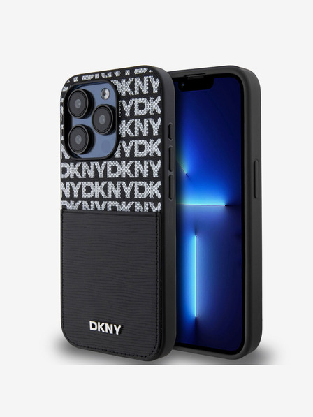 DKNY PU Leder Kartenrückseite mit Wiederholungsmuster für iPhone 15 Pro Max Schwarz DKNY