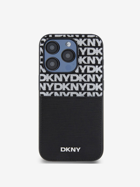 DKNY PU Leder Kartenrückseite mit Wiederholungsmuster für iPhone 15 Pro Max Schwarz DKNY
