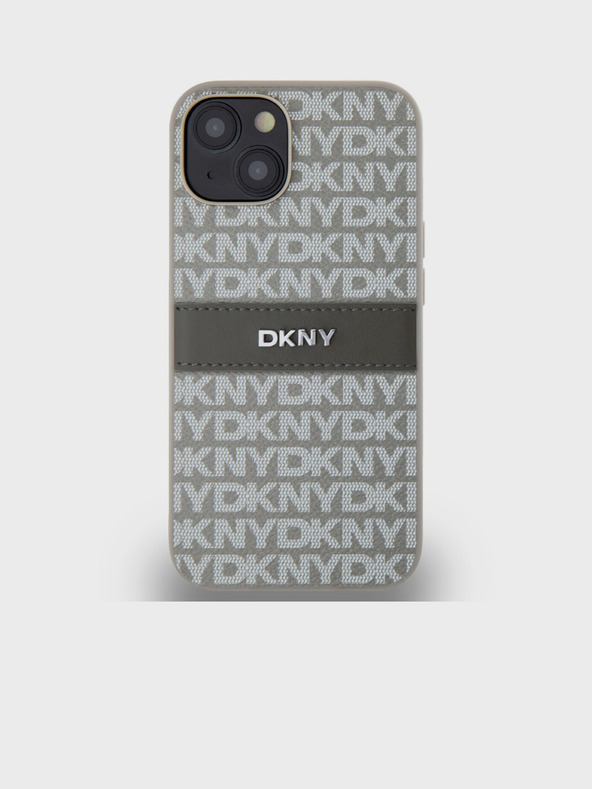 DKNY PU Leder mit tonalem Streifenmuster und Wiederholungsmuster für iPhone 14 Beige DKNY