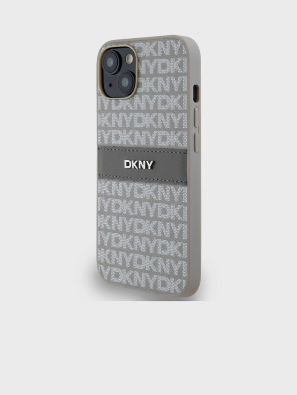 DKNY PU Leder mit tonalem Streifenmuster und Wiederholungsmuster für iPhone 14 Beige DKNY
