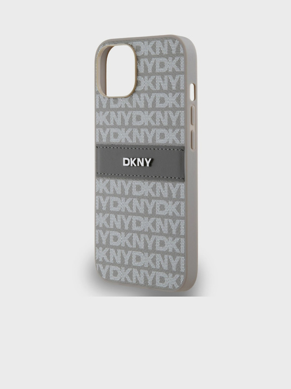 DKNY PU Leder mit tonalem Streifenmuster und Wiederholungsmuster für iPhone 14 Beige DKNY