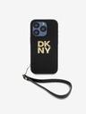 DKNY PU Leather Stack Logo Wrist Strap Back Cover für iPhone 14 Pro Max Schwarz DKNY