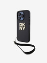 DKNY PU Leather Stack Logo Wrist Strap Back Cover für iPhone 14 Pro Max Schwarz DKNY