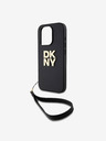 DKNY PU Leather Stack Logo Wrist Strap Back Cover für iPhone 14 Pro Max Schwarz DKNY