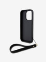 DKNY PU Leather Stack Logo Wrist Strap Back Cover für iPhone 14 Pro Max Schwarz DKNY